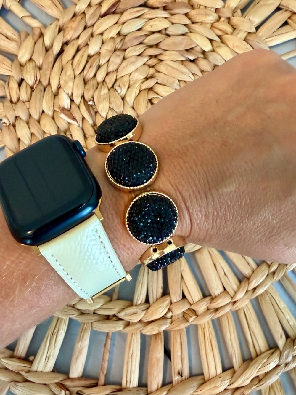 Gold Bracelet with Black Jewels